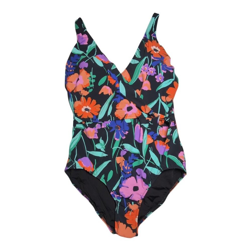 Profile by Gottex Marguerite V Neck Ruffle Surplice One Piece Swimsuit Size 14